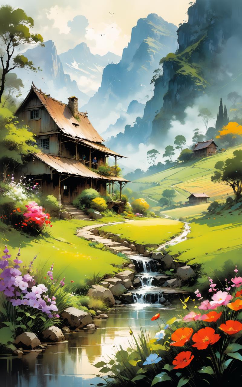 04546-1036049655-Create a vibrant and picturesque scene illustrating idyllic homestead. The setting is a serene garden nestled in a verdant valle.png